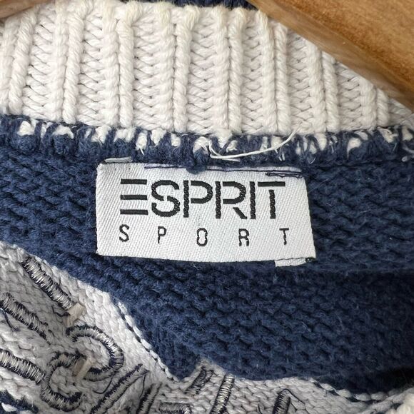 Vintage 90s Esprit Sport Mens Sz M Sweater Crewneck Knit USA Spell Out Striped - Picture 4 of 5